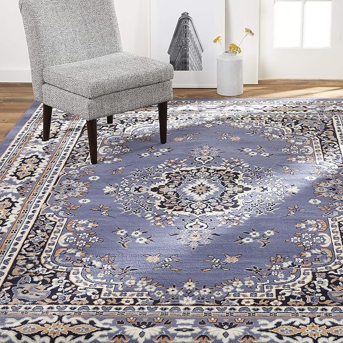 Home Dynamix Premium Sakarya Traditional Medallion Border Area Rug, Country Blue, 21"x35" Rectangle