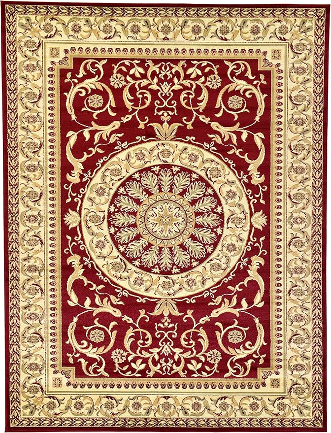 Unique Loom Versailles Collection Traditional Classic Medallion Floral Motif Area Rug (9' 0 x 12' 0 Rectangular, Burgundy/ Ivory)