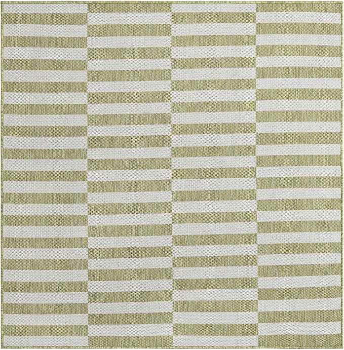 Unique Loom Outdoor Striped Collection Area Rug - Striped (5' 1" Square Green/Ivory)
