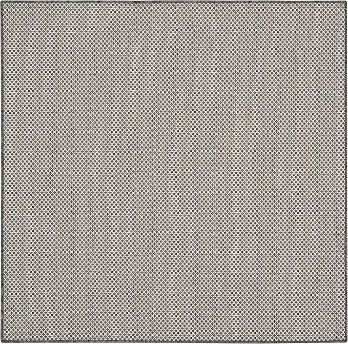 Nourison Home Courtyard Ivory Charcoal 4' x Square Area Rug - Easy Clean, Non Shedding, Bed Room, Living Room, Dining Room, Kitchen (4' x Square)