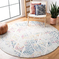 SAFAVIEH Tulum Collection Area Rug - 5' Round, Ivory & Blue, Moroccan Boho Tribal Design, Non-Shedding & Easy to Clean, Ideal for Living Room, Bedroom, Dining Space (TUL272C)