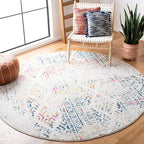 SAFAVIEH Tulum Collection Area Rug - 3' Round, Ivory & Blue, Moroccan Boho Tribal Design, Non-Shedding & Easy to Clean, Ideal for Entryway, Foyer, Accent Space, Bedroom (TUL272C)