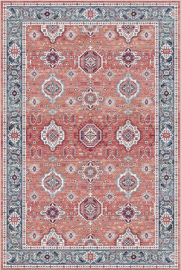 Dripex Vintage 5x7 Area Rugs - Large Washable Area Rug for Living Room Bedroom Oriental Medallion Floral Print Floor Carpet Low-Pile Indoor Soft Non-Slip Accent Rug Farmhouse Home Office Decor