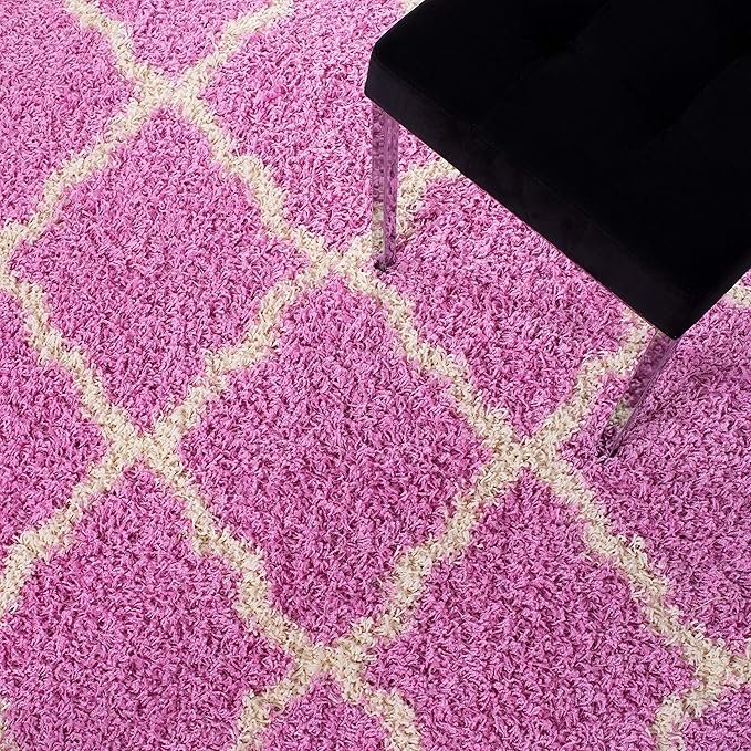 SAFAVIEH Dallas Shag Collection Area Rug - 6' Square, Pink & Ivory, Trellis Design, Non-Shedding & Easy Care, 1.5-inch Thick Ideal for High Traffic Areas in Living Room, Bedroom (SGD257I)