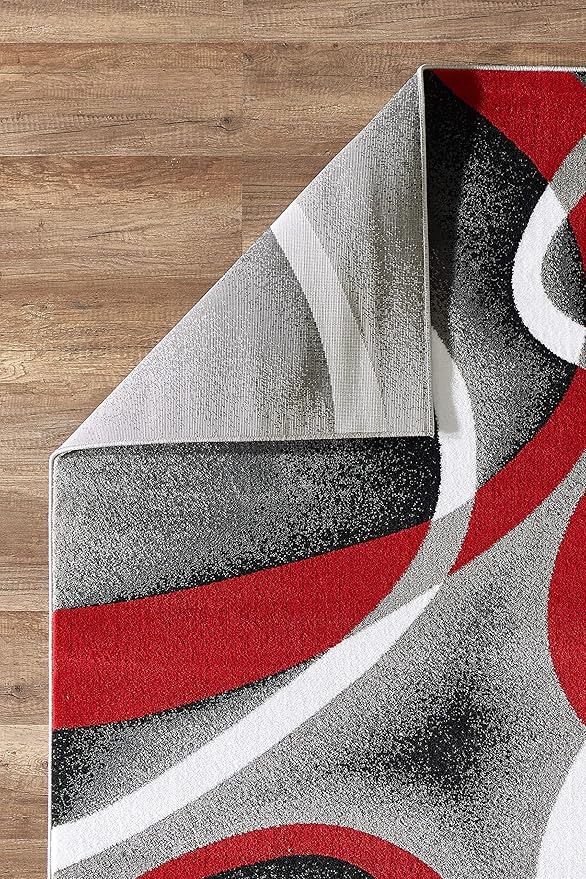 GLORY RUGS Modern Area Rug 8x10 Red Swirls Carpet Bedroom Living Room Contemporary Dining Accent Sevilla Collection 4816A