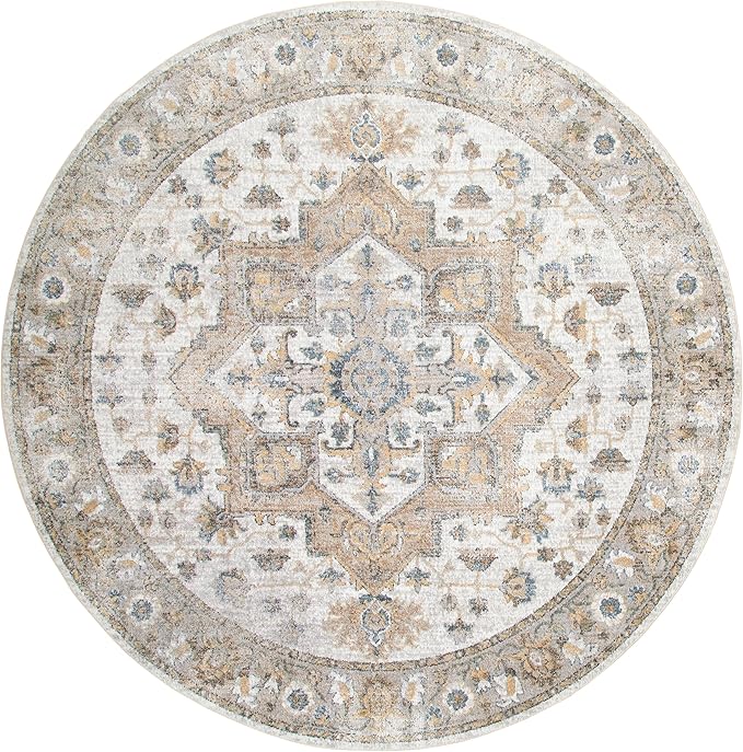 Nourison Home Astra Machine Washable Silver Grey 7'10" x Round Area Rug - Easy Clean, Non Shedding, Bed Room, Living Room, Dining Room, Kitchen (8' x Round)