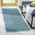 SAFAVIEH Rag Rug Collection Runner Rug - 2'3" x 9', Blue & Multi, Handmade Boho Stripe Cotton, Ideal for High Traffic Areas in Living Room, Bedroom (RAR121B)