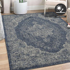 FH Home Outdoor Rug - Waterproof Easy to Clean Stain Resistant - Patio Indoor Outdoor Porch Deck Balcony Entryway - Vintage Distressed - Gorgan - Blue - 5ft 2in x 7ft 6in