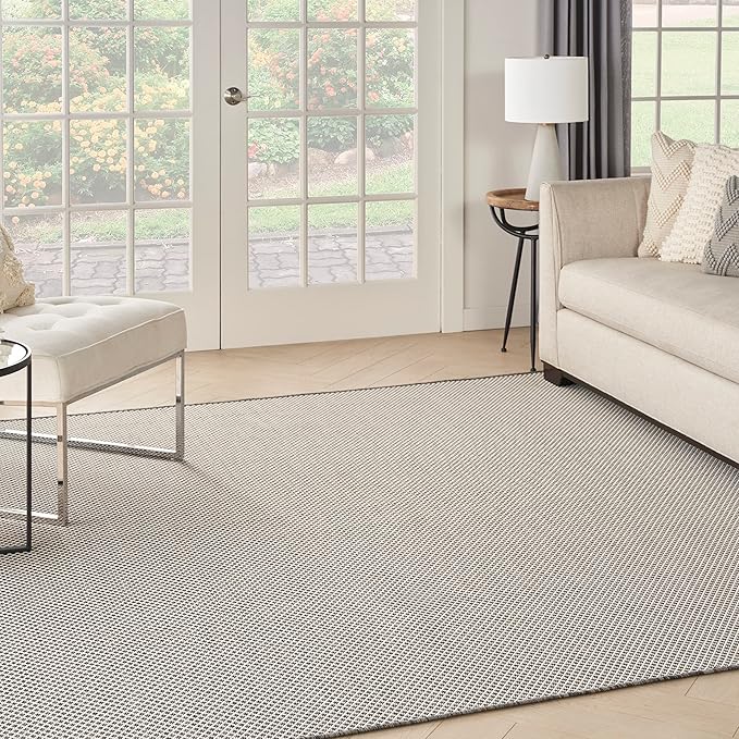 Nourison Home Courtyard Ivory Charcoal 6' x Square Area Rug - Easy Clean, Non Shedding, Bed Room, Living Room, Dining Room, Kitchen (6' x Square)