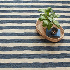 Dash & Albert Silas Stripe Navy Hand Micro Hooked Wool Rug, 7.5 X 9.5 Feet, Blue Stripe Pattern - Premium Luxury Hotel Quality Soft Breathable Hypoallergenic Machine Washable Easy Care All Season