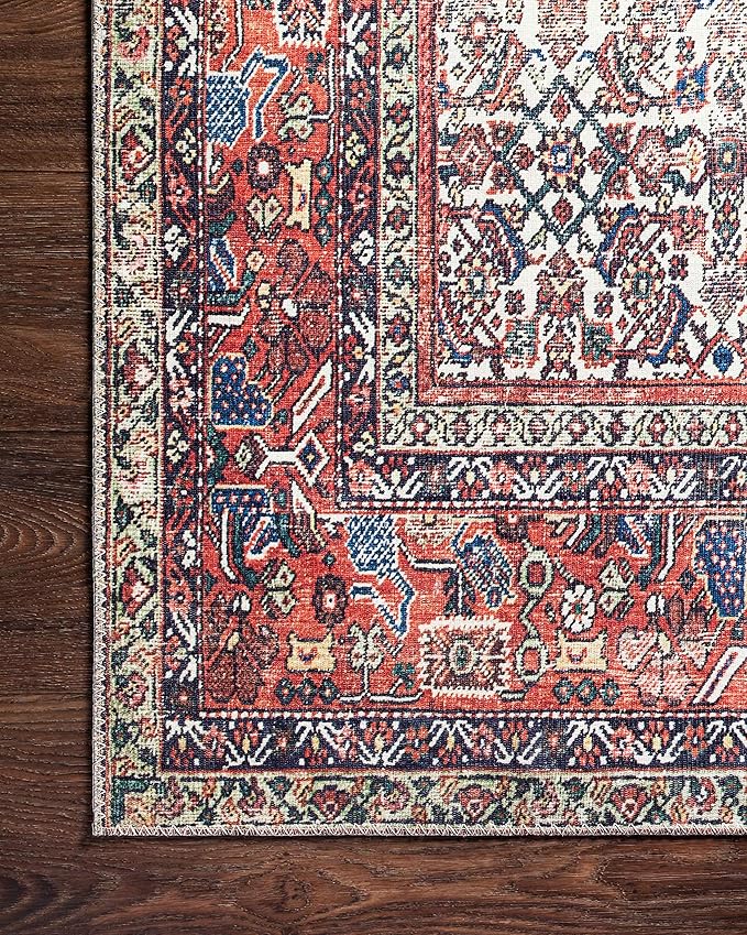 Loloi Layla Collection LAY-12 Ivory/Brick 2'-6" x 7'-6" .13" Thick Runner Rug, Soft, Durable, Vintage Inspired, Distressed, Low Pile, Non-Shedding, Easy Clean, Printed, Living Room Rug
