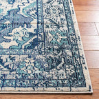 SAFAVIEH Monaco Collection Area Rug - 9' x 12', Ivory & Blue, Boho Chic Medallion Distressed Design, Non-Shedding & Easy Care, Ideal for High Traffic Areas in Living Room, Bedroom (MNC243A)