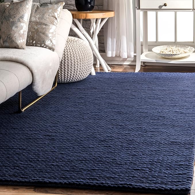nuLOOM 3x5 Penelope Wool Braided Handmade Area Rug, Navy, Solid Rustic Farmhouse Style, For Bedroom, Living Room, Hallway, Entryway