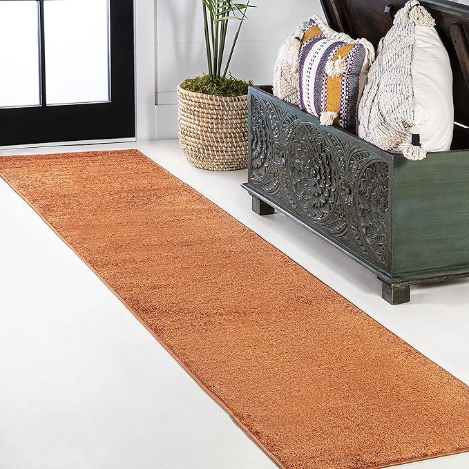 Eyely UES100M-214 Supersoft Haze Solid Low-Pile Indoor Runner Rug, Coastal, Bohemian, Minimalist, Classic, Casual for Bedroom,Kitchen,Living Room,Non Shedding,Easy-Washing, Orange, 2 X 14