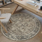 Brown Round Area Rug 4ft Entryway 4x4 Circle Vintage Indoor Kitchen Washable Door Mat Living Room Carpet Non Slip Traditional Distressed Retro Accent Throw Rug Office Dining Room Bathroom