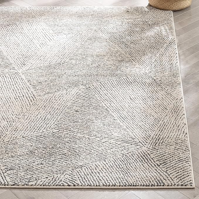 Well Woven Ezio Beige Tribal Geometric Distressed High-Lo Pile Area Rug 5x7 (5'3" x 7'3")