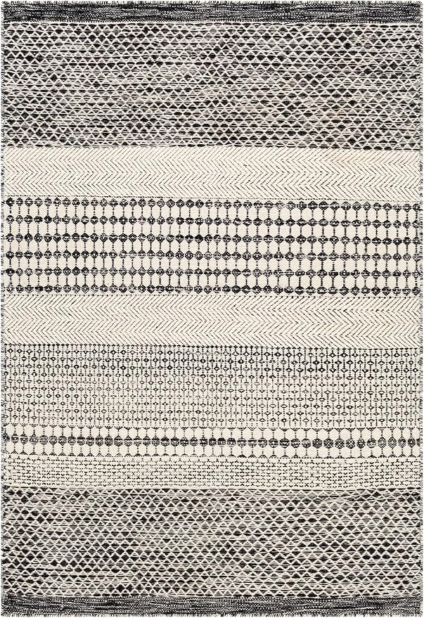 Mark&Day Wool Rugs, 5x7 Tervoort Global Black Area Rug, Blue Beige Carpet for Living Room, Bedroom or Kitchen (5' x 7'6")