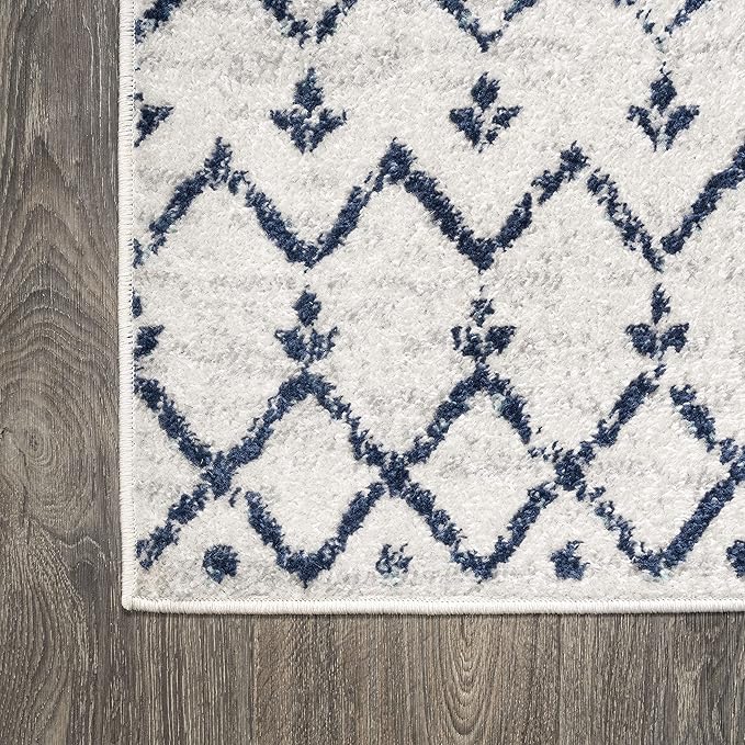 JONATHAN Y Boho Vintage Diamond Cream/Navy Indoor Area Rug 8X10 ft, Moroccan Hype for Living Room, Bedroom, Kitchen, Office, Easy-Cleaning, High Traffic, Pet-Friendly, Non-Shedding (MOH101F-8)