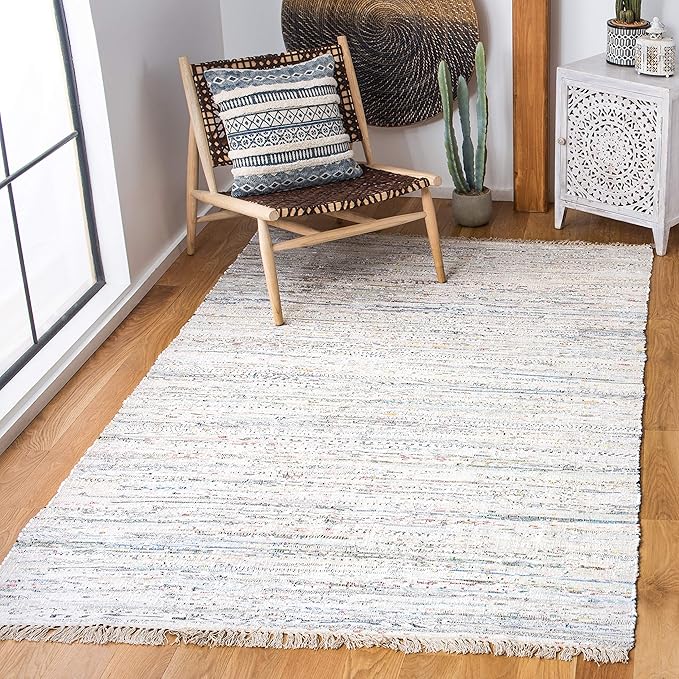 SAFAVIEH Rag Rug Collection X-Large Area Rug - 11' x 15', Ivory & Multi, Handmade Boho Stripe Cotton, Ideal for High Traffic Areas in Living Room, Bedroom (RAR121G)