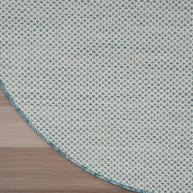 Nourison Home Courtyard Ivory Aqua 8' x Round Area Rug - Easy Clean, Non Shedding, Bed Room, Living Room, Dining Room, Kitchen (8' x Round)
