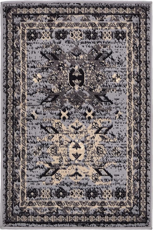 Unique Loom Taftan Collection Border Geometric Tribal Inspired Design Area Rug (2' 2 x 3' 0 Rectangular, Gray/ Black)