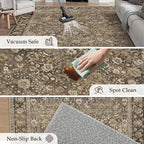 HUGEAR 3x5 Machine Washable Rugs Brown Hallway Area Rug Indoor Accent Rug Floral Mid Pile Carpet Soft Thicker Throw Rug Bedroom Living Room Office Dining Room Kitchen Laundry Room Non Slip