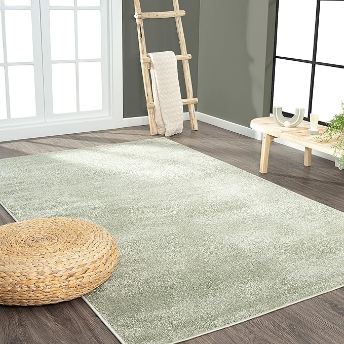 Eyely UES100O-8 Supersoft Haze Solid Low-Pile Indoor Area Rug Casual;Contemporary;Solid;Traditional, Bedroom, Kitchen, Living Room, Easy-Cleaning, Non-Shedding, 8 X 10, Green