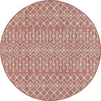 Unique Loom Outdoor Trellis Collection Area Rug - Tribal Trellis (5' 3" Round, Rust Red/ Ivory)