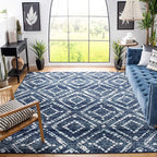 SAFAVIEH Adirondack Collection X-Large Area Rug - 12' x 18', Navy & Ivory, Modern Diamond Distressed Design, Non-Shedding & Easy Care, Ideal for High Traffic Areas in Living Room, Bedroom (ADR131N)