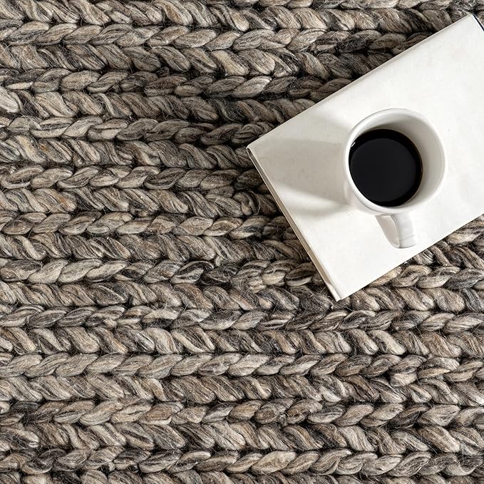 Nuloom Penelope Grey/Brown, 6' x 9', Hand-Braided, Wool & Cotton, Soft and Textured, High Traffic, Stain Resistant, Easy Clean, Durable Area Rug for Bedroom, Living Room, Dining, Foyer, Entryway