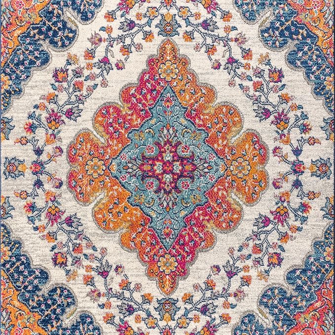 JONATHAN Y Boho Vintage Blue/Multi Indoor Area Rug, 10x14, Bohemian Flair Medallion, Floral Easy-Cleaning High Traffic for Living Room, Bedroom, Kitchen, Pet-Friendly, Non-Shedding (BMF106A-14)