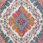 JONATHAN Y Boho Vintage Blue/Multi Indoor Area Rug, 4x6, Bohemian Flair Medallion, Floral Easy-Cleaning High Traffic for Living Room, Bedroom, Kitchen, Pet-Friendly, Non-Shedding (BMF106A-4)