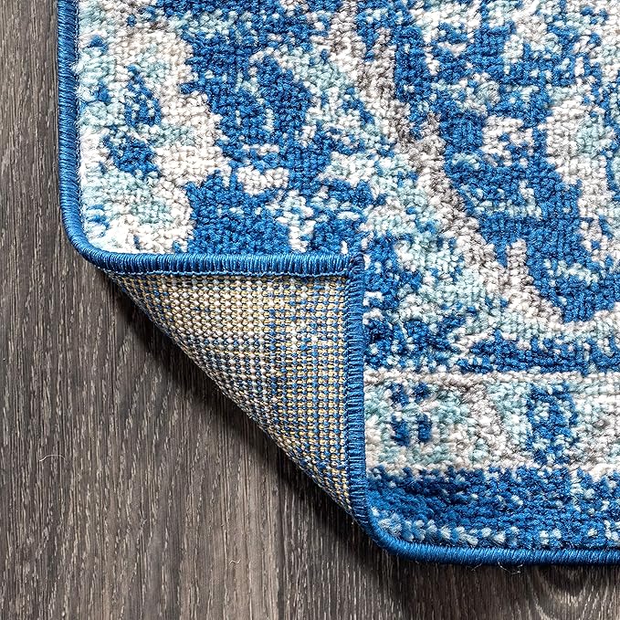 JONATHAN Y Boho Vintage Cream/Blue 5x5 Square Area Rug, Bohemian Flair Medallion, Floral Easy-Cleaning High Traffic for Living Room, Bedroom, Kitchen, Pet-Friendly, Non Shedding (BMF106AB-5SQ)