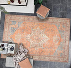GLN Rugs Traditional Collection - Machine Washable Area Rug, Traditional Washable, Non Slip, Low Pile Chenille Rug, Living Room, Bedroom, Kitchen Rug (3' x 5' Terra/Multicolor)