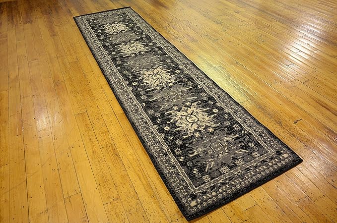 Unique Loom Taftan Collection Border Geometric Tribal Inspired Design Area Rug (2' 7 x 10' 0 Runner, Black/ Gray)