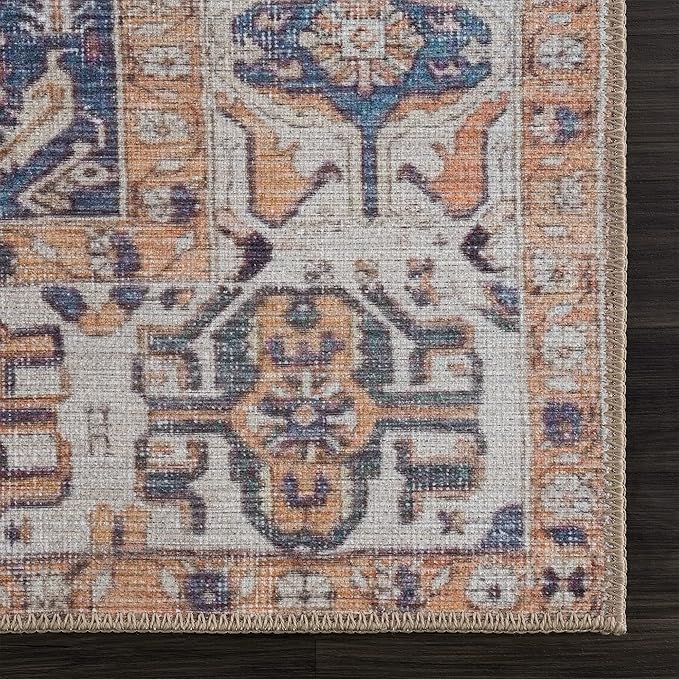 Bloom Rugs Washable 3' x 5' Rug - Orange/Blue/Beige Traditional Area Rug for Living Room, Bedroom, Dining Room, and Kitchen - Exact Size: 3' x 5'