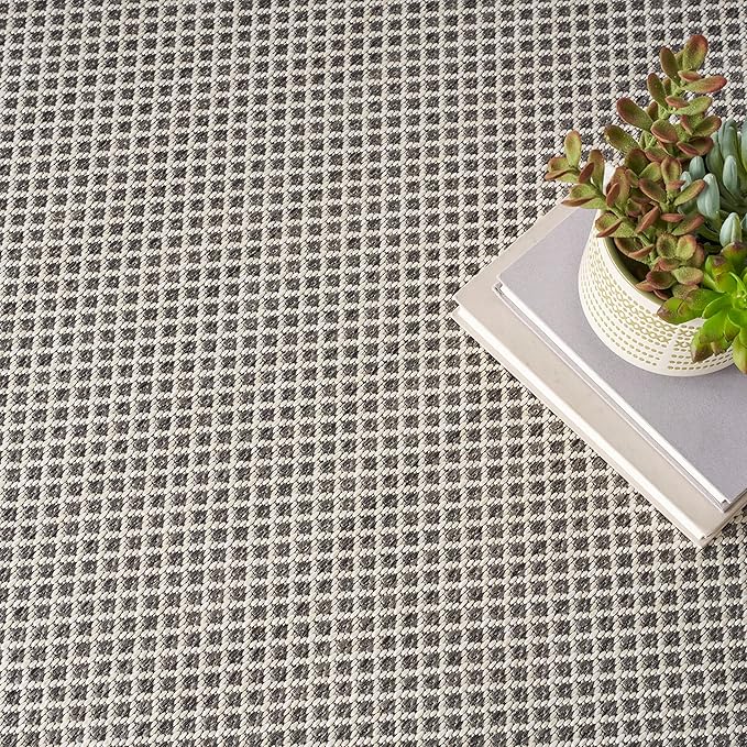 Nourison Home Courtyard Ivory Charcoal 6' x Round Area Rug - Easy Clean, Non Shedding, Bed Room, Living Room, Dining Room, Kitchen (6' x Round)