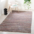 SAFAVIEH Rag Rug, Collection Area Rug - 5' Square, Rust & Multi, Handmade Boho Stripe Cotton, Ideal for High Traffic Areas in Living Room, Bedroom (RAR121E)