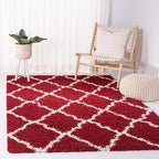 SAFAVIEH Dallas Shag Collection Accent Rug - 3' x 5', Red & Ivory, Trellis Design, Non-Shedding & Easy Care, 1.5-inch Thick Ideal for High Traffic Areas in Entryway, Living Room, Bedroom (SGD257Q)