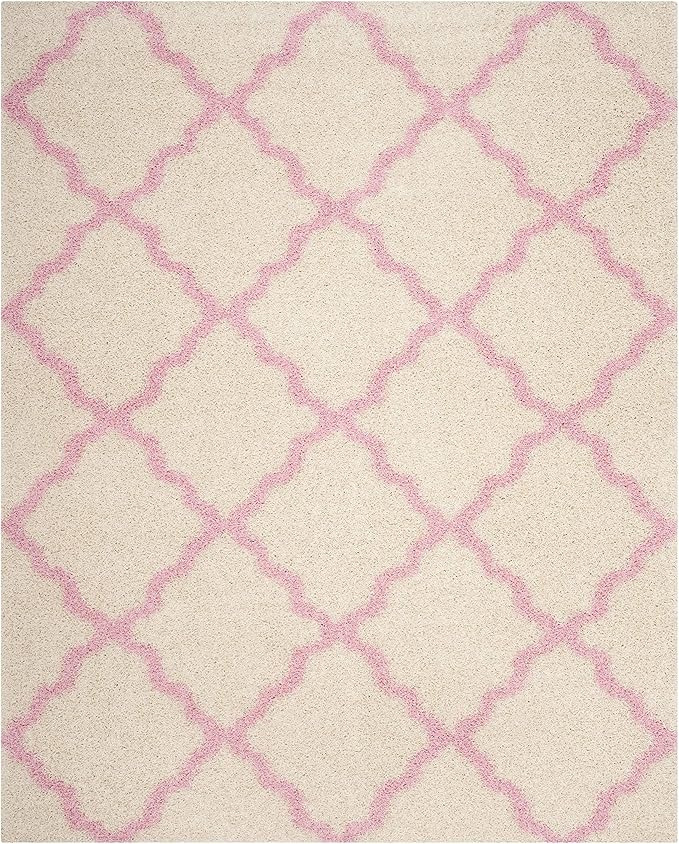 SAFAVIEH Dallas Shag Collection X-Large Area Rug - 11' x 15', Ivory & Light Pink, Trellis, Non-Shedding & Easy Care, 1.5-inch Thick Ideal for High Traffic Areas in Living Room, Bedroom (SGD257P)