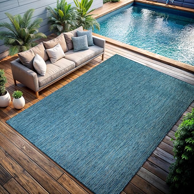 CAMILSON Outdoor Rug 8x10 Modern Area Rugs for Indoor and Outdoor Patios and Porches - Waterproof, Washable, Non-Shedding, Easy-to-Clean Outside Carpet (8 x 10, Solid - Aqua)