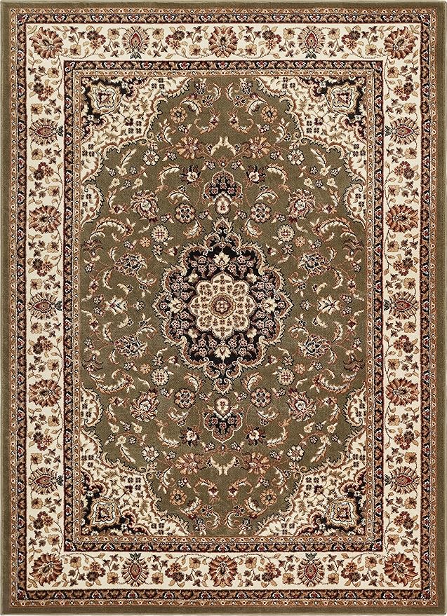 Well Woven Barclay Collection Medallion Kashan Green 8x10 Area Rug - for Living Room, Bedroom, and Dining Room