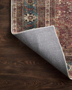 Loloi Layla Collection LAY-01 Brick/Blue 7'-6" x 9'-6" .13" Thick Area Rug, Soft, Durable, Vintage Inspired, Distressed, Low Pile, Non-Shedding, Easy Clean, Printed, Living Room Rug