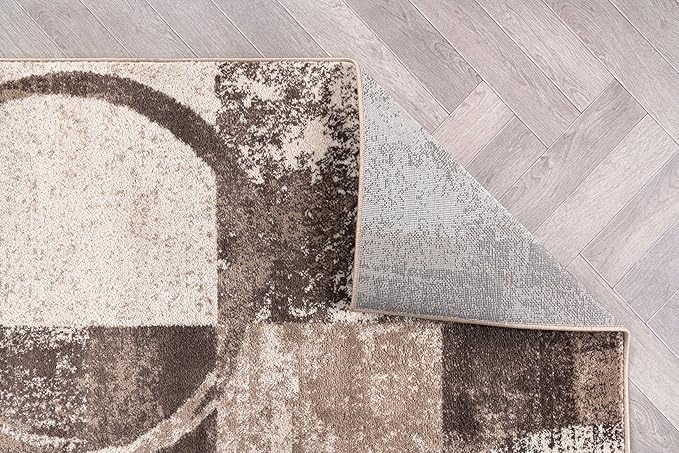 Rugshop Contemporary Abstract Circle Design Area Rug, Carpet with Jute Backing for Living Room, Bedroom, or Dining Room, Brown, 5'3" x 7'3"