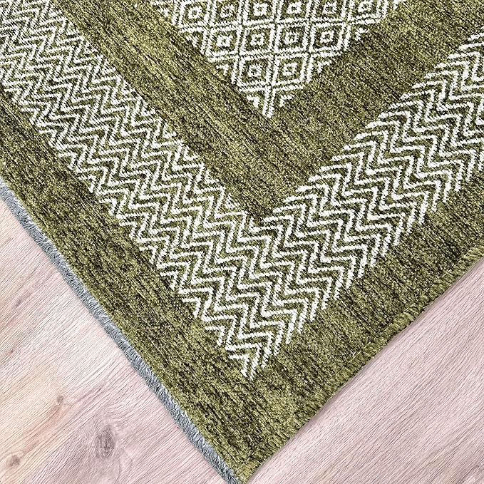 Alfa Rich 4x6 Green Washable Area Rugs for Living Room Bedroom Kitchen Cotton Pet Friendly Rug