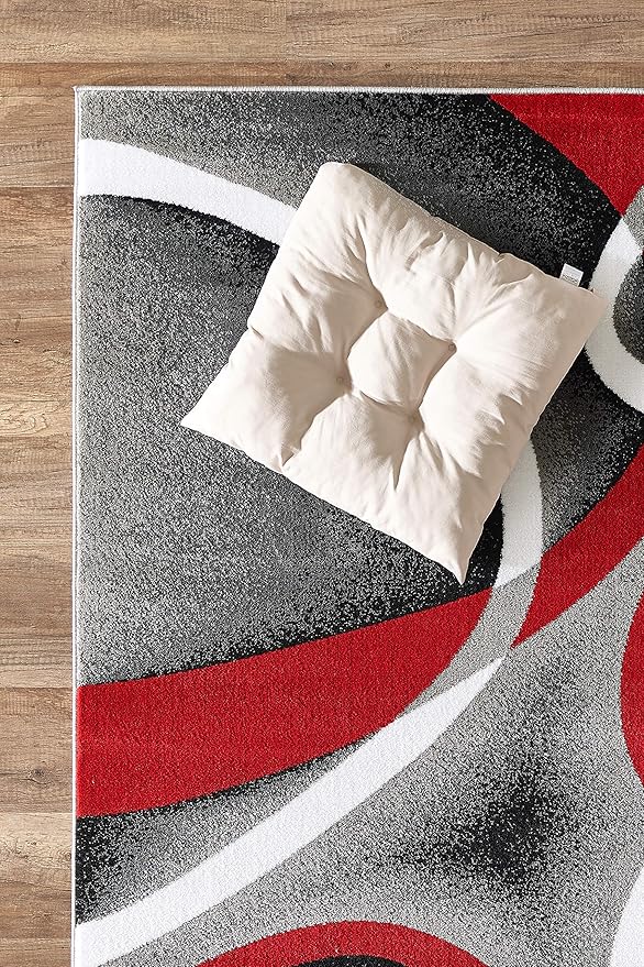 GLORY RUGS Modern Area Rug 5x7 Red Swirls Carpet Bedroom Living Room Contemporary Dining Accent Sevilla Collection 4816A (Grey Red)