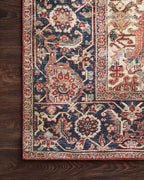 Loloi Layla Collection LAY-08 Red/Navy 2'-0" x 5'-0" .13" Thick Accent Rug, Soft, Durable, Vintage Inspired, Distressed, Low Pile, Non-Shedding, Easy Clean, Printed, Living Room Rug