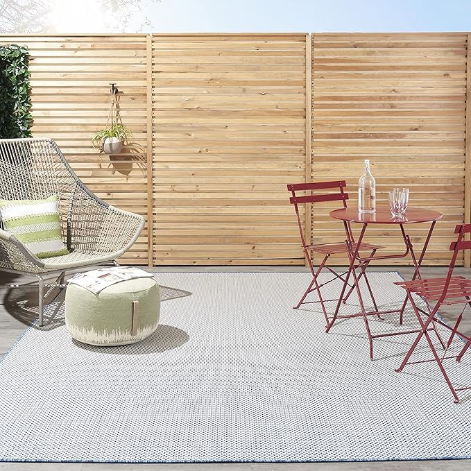 Nourison Home Courtyard Ivory Blue 8' x 10' Area Rug - Easy Clean, Non Shedding, Bed Room, Living Room, Dining Room, Kitchen (8' x 10')