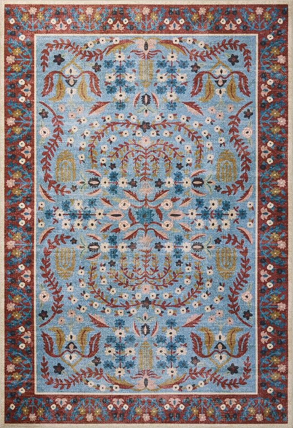 Loloi Rifle Paper Co. Canopy Collection CNP-03 Red/Blue 7'-6" x 7'-6" Round Area Rug