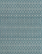 Unique Loom Outdoor Trellis Collection Area Rug - Tribal Trellis (10' x 13' 1" Rectangle, Teal/ Ivory)